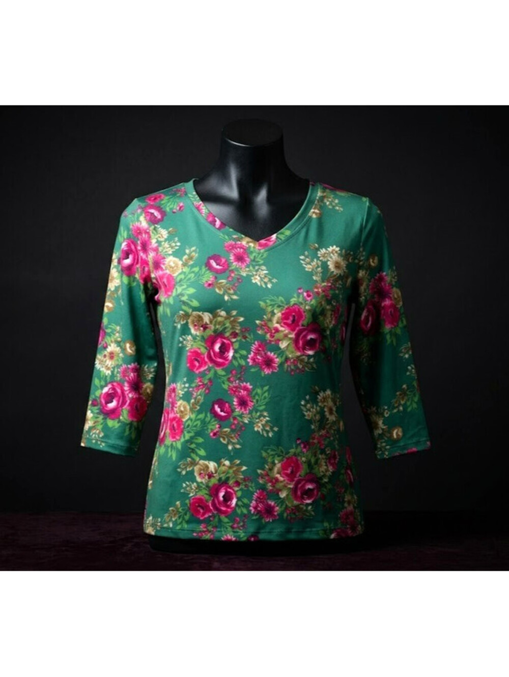 The Pioneer Woman Green Floral V-Neck 3/4 Sleeve Top - Size Small